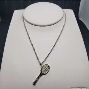 Sterling Silver Tennis Racket Pendant Necklace